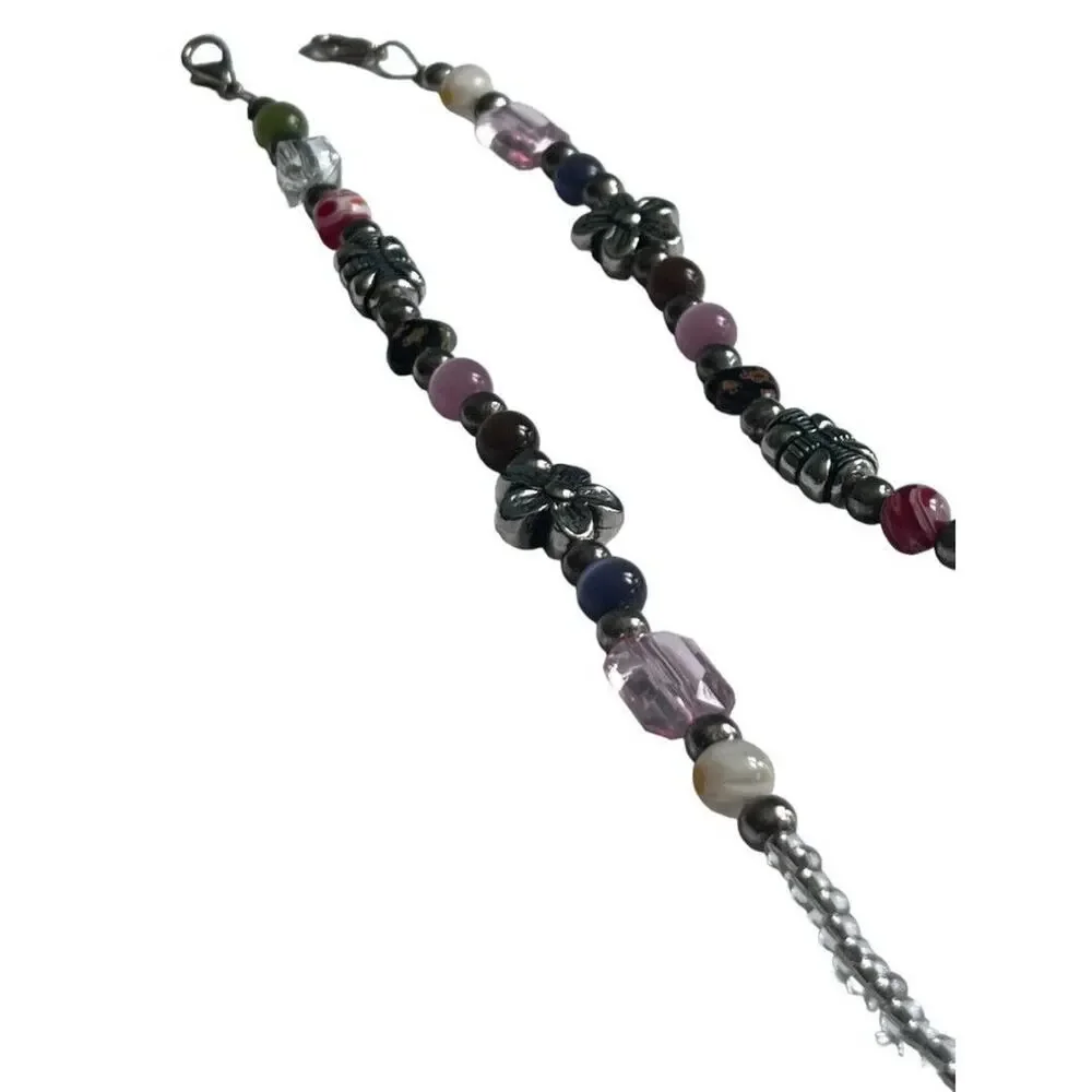 Face Mask Beaded Holder Stap Necklace Metal Flowers